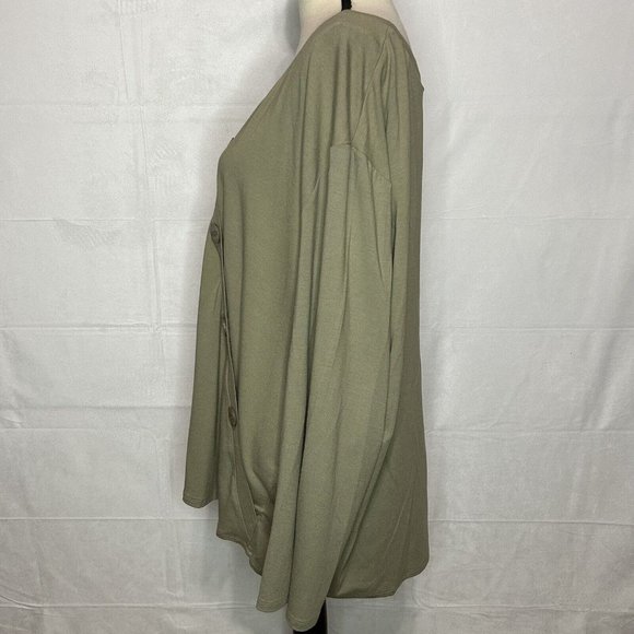J Jill Stretch Womens Sz 3X Olive Green Faux Wrap Crossover Tunic Big Buttons - Picture 4 of 7